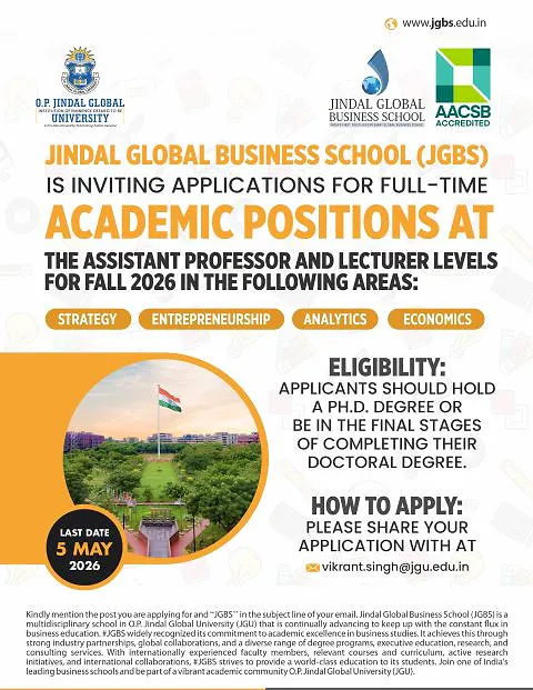 Faculty Recruitment 2026: Jindal Global Business School (JGBS)