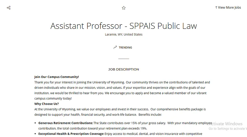 Assistant Professor – Public Law (Law and Courts) – University of Wyoming