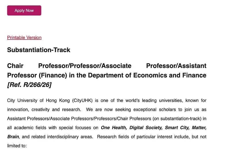 Chair Professor/Professor/Associate Professor/Assistant Professor (Financial Engineering and FinTech) – City University of Hong Kong