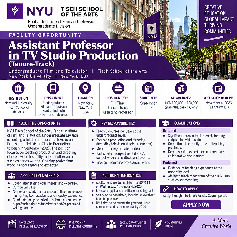 Assistant Professor – Television Studio Production – New York University