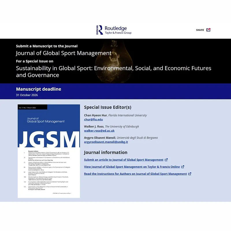 𝗦𝘂𝘀𝘁𝗮𝗶𝗻𝗮𝗯𝗶𝗹𝗶𝘁𝘆 𝗶𝗻 𝗚𝗹𝗼𝗯𝗮𝗹 𝗦𝗽𝗼𝗿𝘁: 𝗘𝗻𝘃𝗶𝗿𝗼𝗻𝗺𝗲𝗻𝘁𝗮𝗹, 𝗦𝗼𝗰𝗶𝗮𝗹, 𝗮𝗻𝗱 𝗘𝗰𝗼𝗻𝗼𝗺𝗶𝗰 𝗙𝘂𝘁𝘂𝗿𝗲𝘀 𝗮𝗻𝗱 𝗚𝗼𝘃𝗲𝗿𝗻𝗮𝗻𝗰𝗲