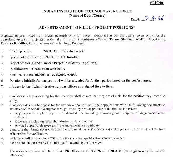 IIT Roorkee Recruitment 2026