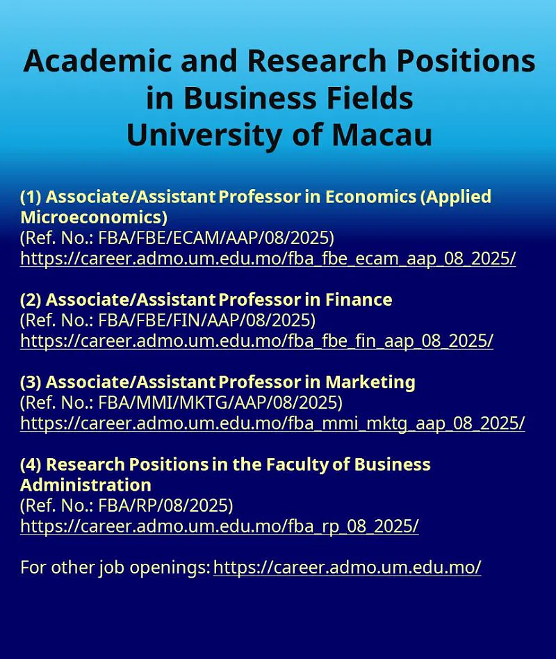 Academic and Research Positions in University of Macau