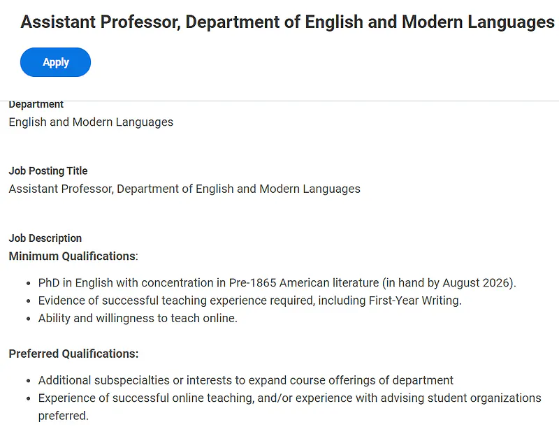 Assistant Professor, Department of English and Modern Languages – Fort Hays State University