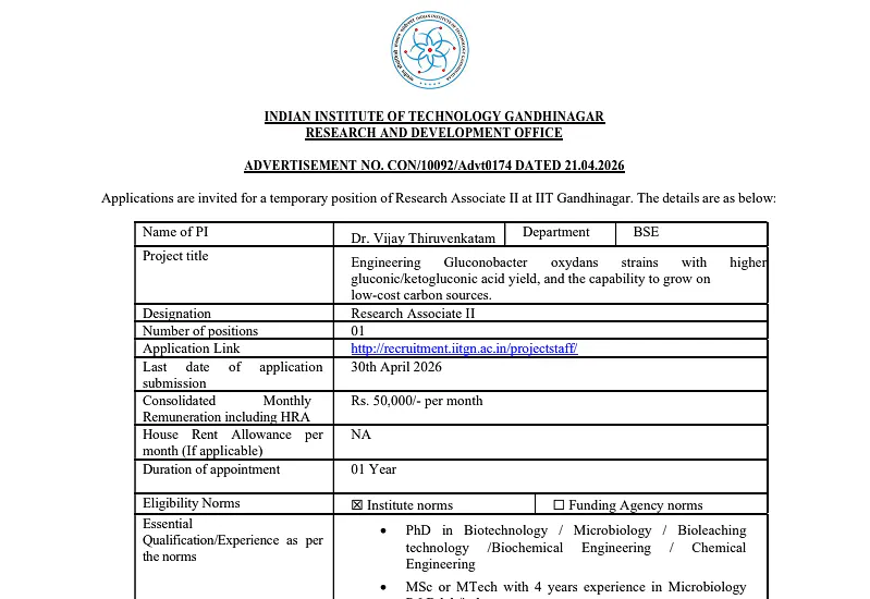 Research Recruitment 2026: IIT Gandhinagar