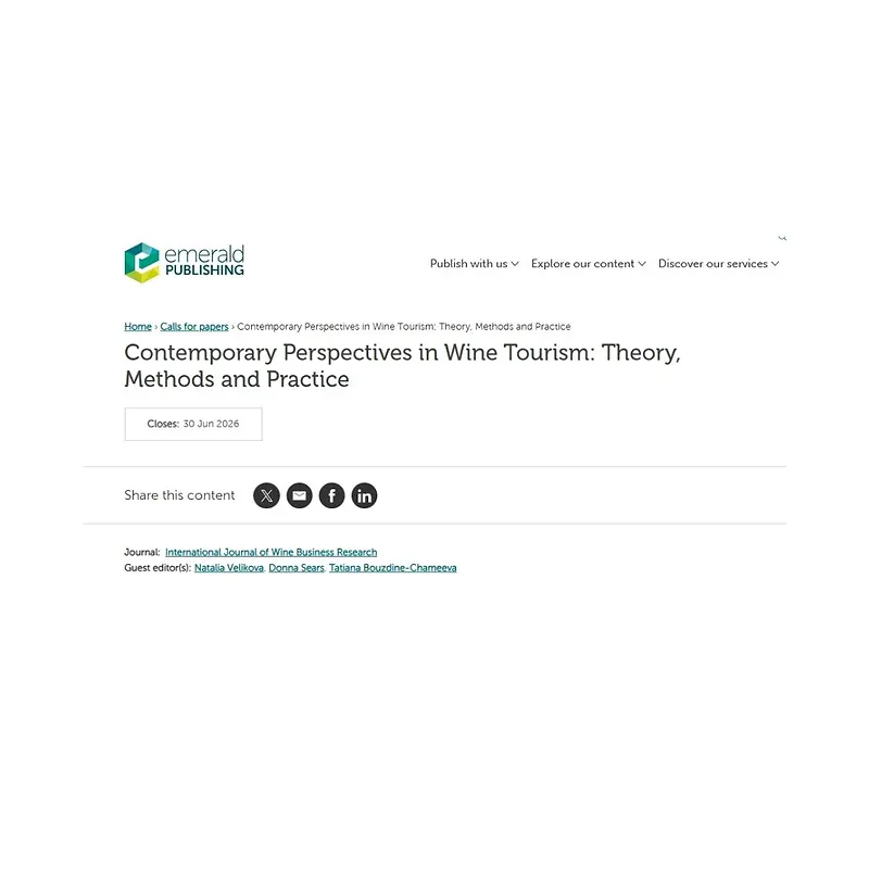 Contemporary Perspectives in Wine Tourism: Theory, Methods and Practice