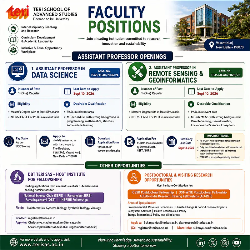 Faculty Recruitment & Research Opportunities – TERI School of Advanced Studies (TERI SAS)