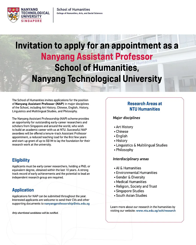 Nanyang Assistant Professorship (NAP) | Nanyang Technological University