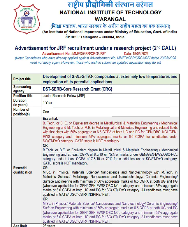  NIT Warangal Recruitment 2026