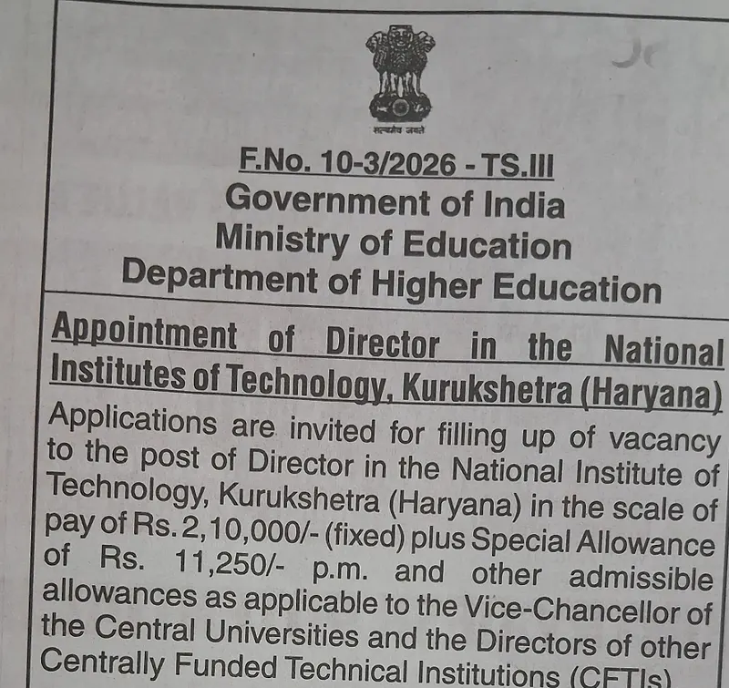 NIT Kurukshetra Recruitment 2026: Director Position Announced by Ministry of Education