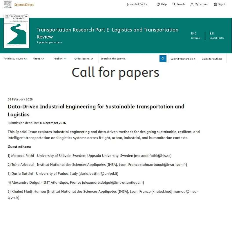 Data-Driven Industrial Engineering for Sustainable Transportation and Logistics