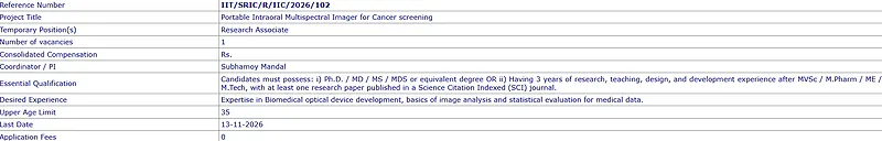 IIT Kharagpur Research Associate Recruitment 2026 – Cancer Screening Research Project | Apply by 13 November