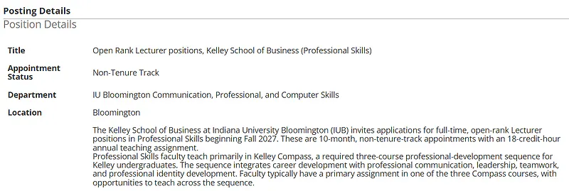 Open Rank Lecturer – Professional Skills – Kelley School of Business, Indiana University Bloomington