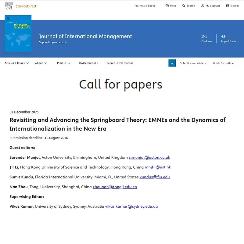 “Revisiting and Advancing the Springboard Theory: EMNEs and the Dynamics of Internationalization in the New Era”