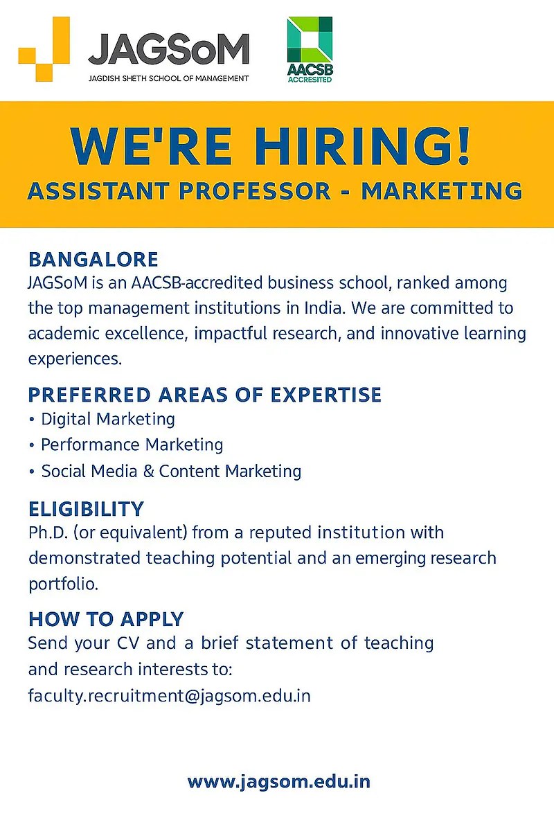Assistant Professor – Marketing | Jagdish Sheth School of Management (JAGSoM)