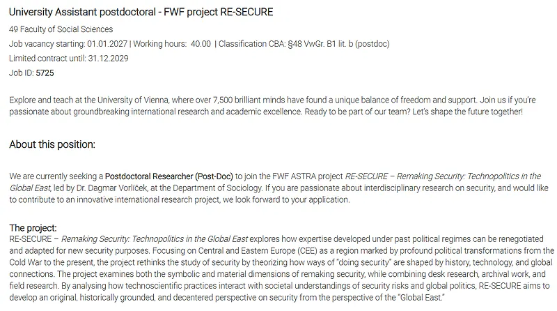 University of Vienna Postdoctoral Researcher Recruitment 2027
