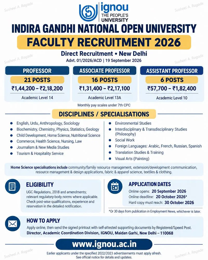 IGNOU Faculty Recruitment 2026
