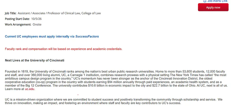 Assistant / Associate / Professor of Clinical Law – University of Cincinnati