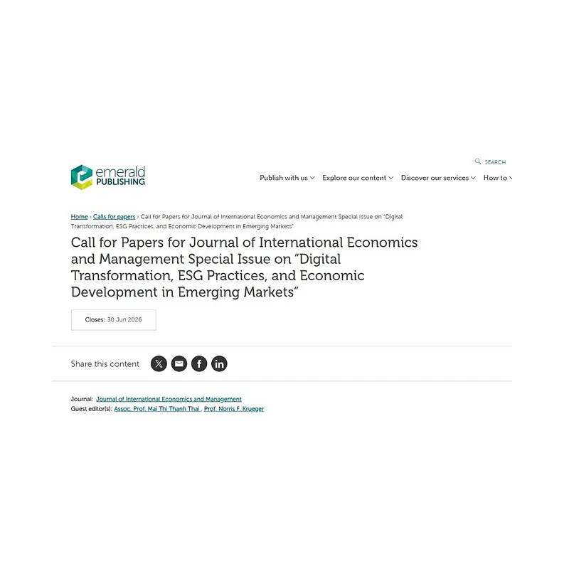  Special Issue on “Digital Transformation, ESG Practices, and Economic Development in Emerging Markets”