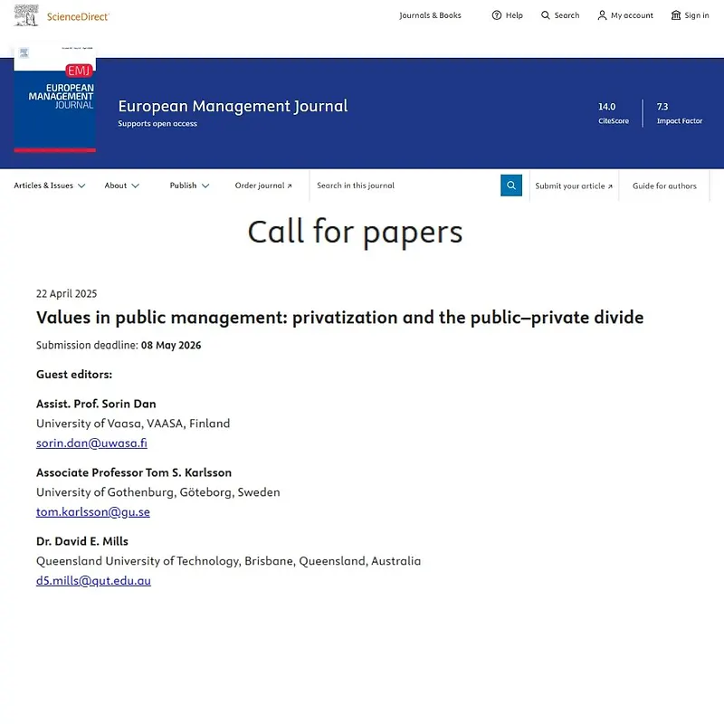 “Values in Public Management: Privatization and the Public–Private Divide”
