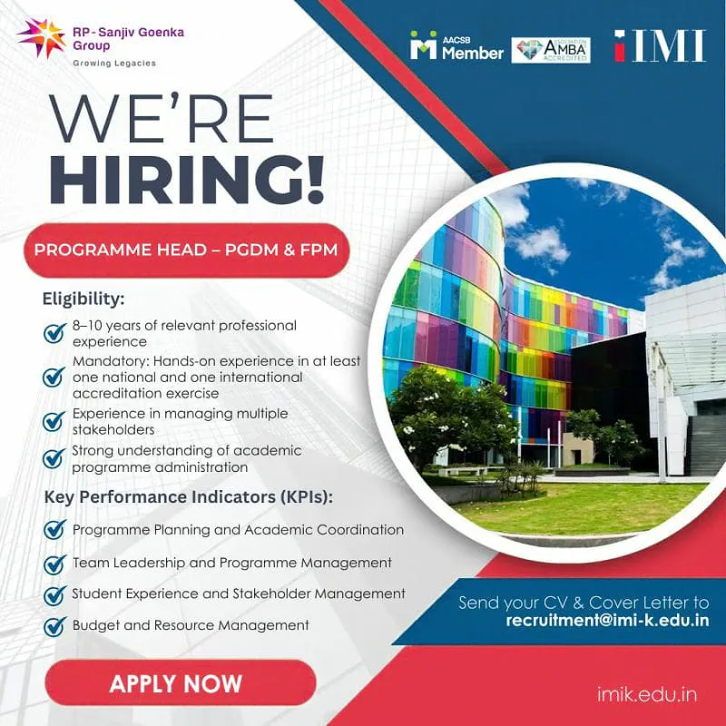 IMI Kolkata Recruitment 2026 – Programme Head (PGDM & FPM) | Apply by Email