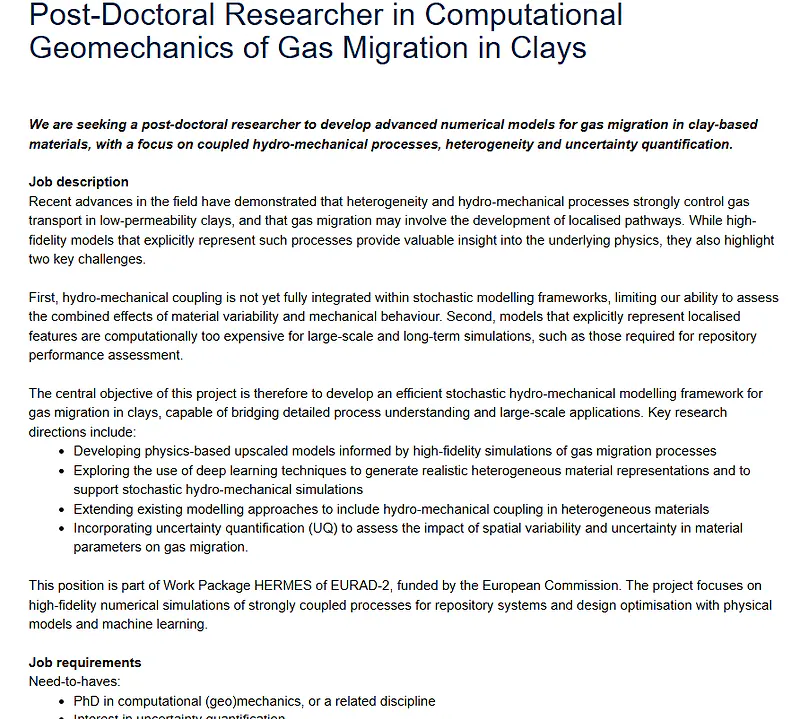 TU Delft Recruitment 2026 | Postdoctoral Researcher – Computational Geomechanics of Gas Migration in Clays
