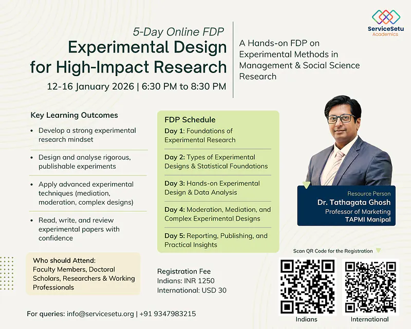 Experimental Design for High-Impact Research | 5 Day Online FDP  - Dr. Tathagata Ghosh   Professor of Marketing, TAPMI Manipal