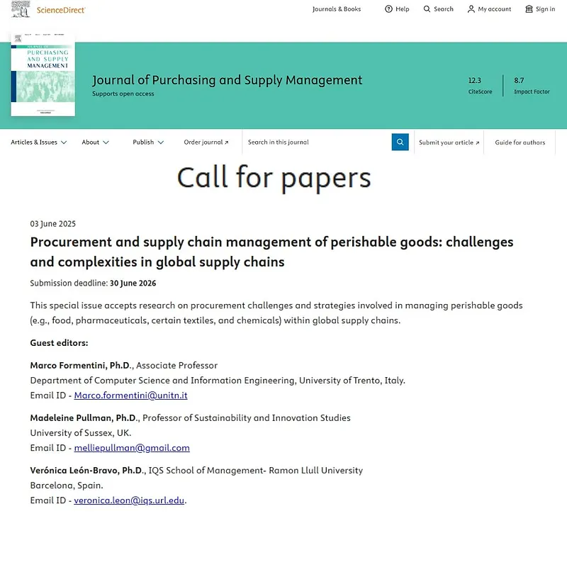  “Procurement and Supply Chain Management of Perishable Goods: Challenges and Complexities in Global Supply Chains”