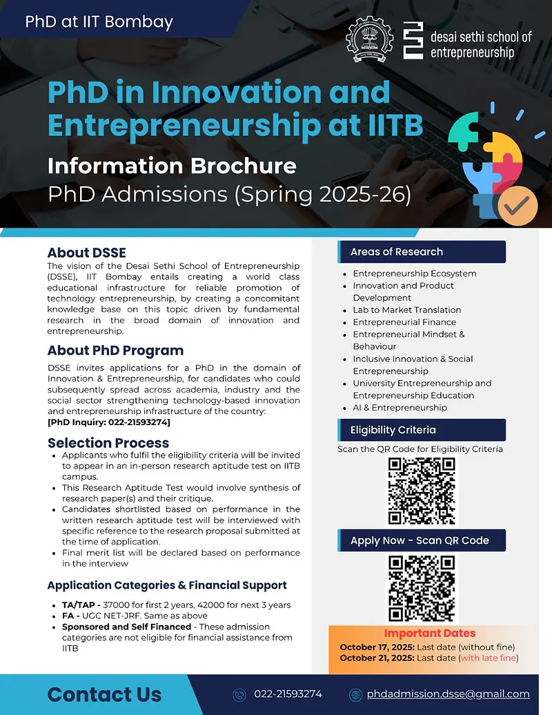 PhD in Innovation and Entrepreneurship | IIT Bombay Admissions (Spring 2025–26)