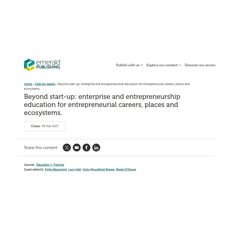 “Beyond start-up: enterprise and entrepreneurship education for entrepreneurial careers, places and ecosystems”