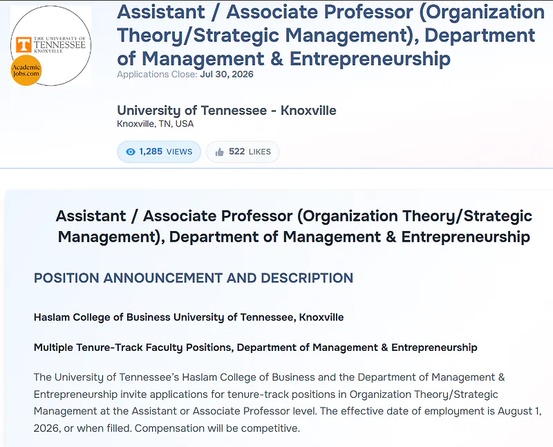 University of Tennessee Faculty Recruitment 2026