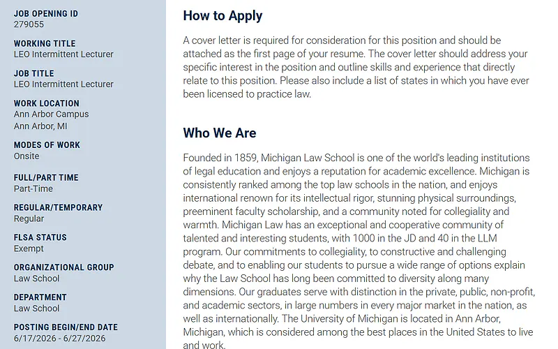 University of Michigan Recruitment 2026: Faculty Opportunities in Education & Law