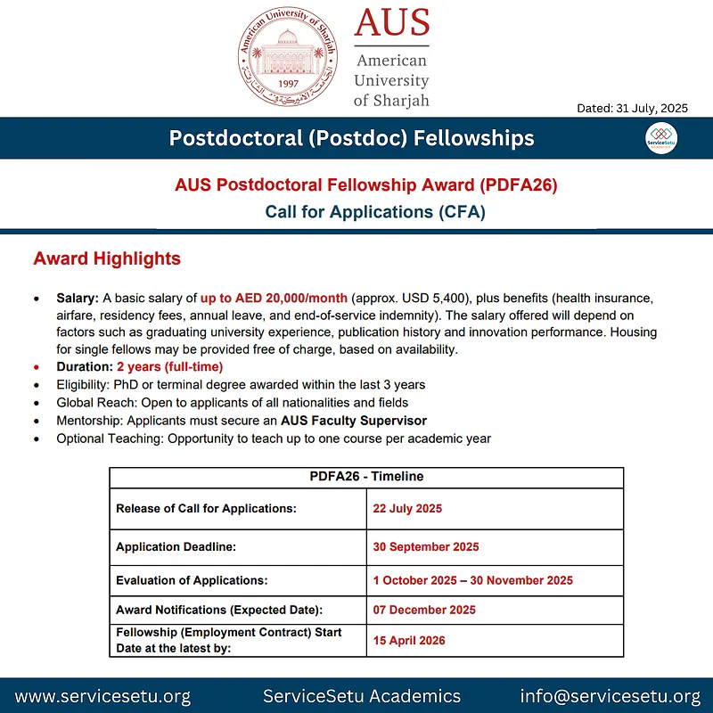 Post-Doctoral Fellowship -  American University of Sharjah