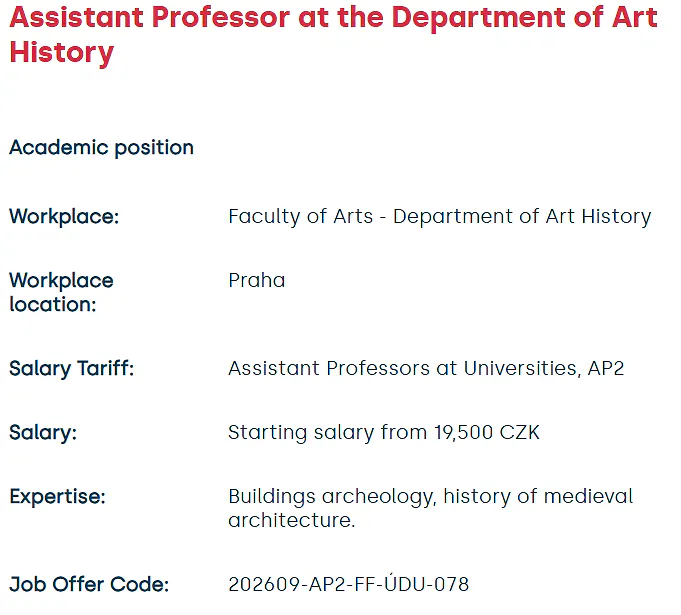 Charles University Recruitment 2026: Assistant Professor in Art History