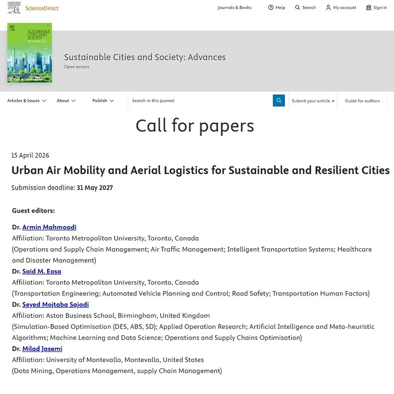  "Urban Air Mobility and Aerial Logistics for Sustainable and Resilient Cities"
