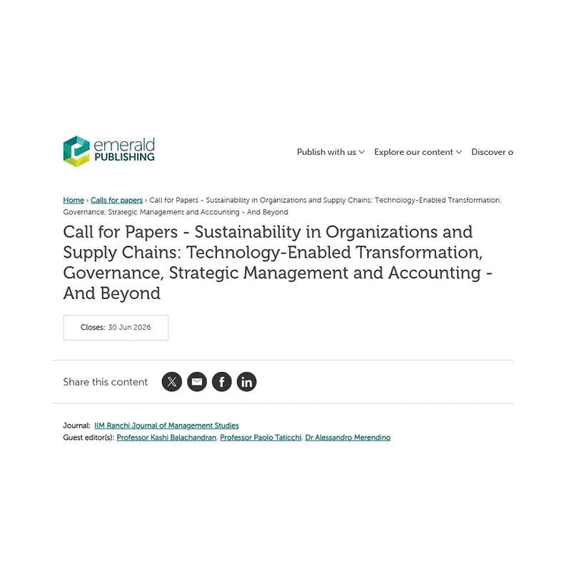 Sustainability in Organizations and Supply Chains: Technology-Enabled Transformation, Governance, Strategic Management and Accounting — And Beyond