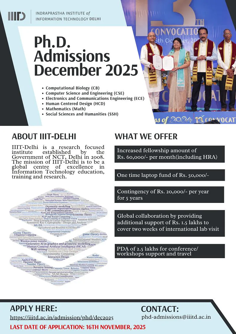 IIIT-Delhi Invites Applications for Ph.D. Admissions – December 2025