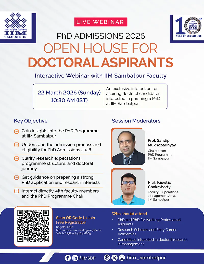 PhD Admissions 2026 – Open House Webinar for Doctoral Aspirants | IIM Sambalpur