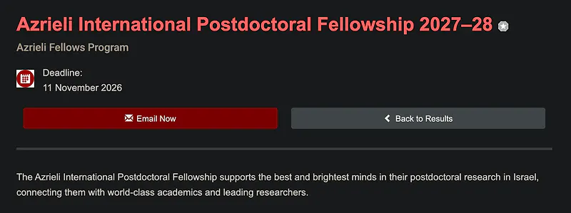 Postdoctoral Fellowship Opportunity: Azrieli International Postdoctoral Fellowship 2027–28 – Azrieli Fellows Program