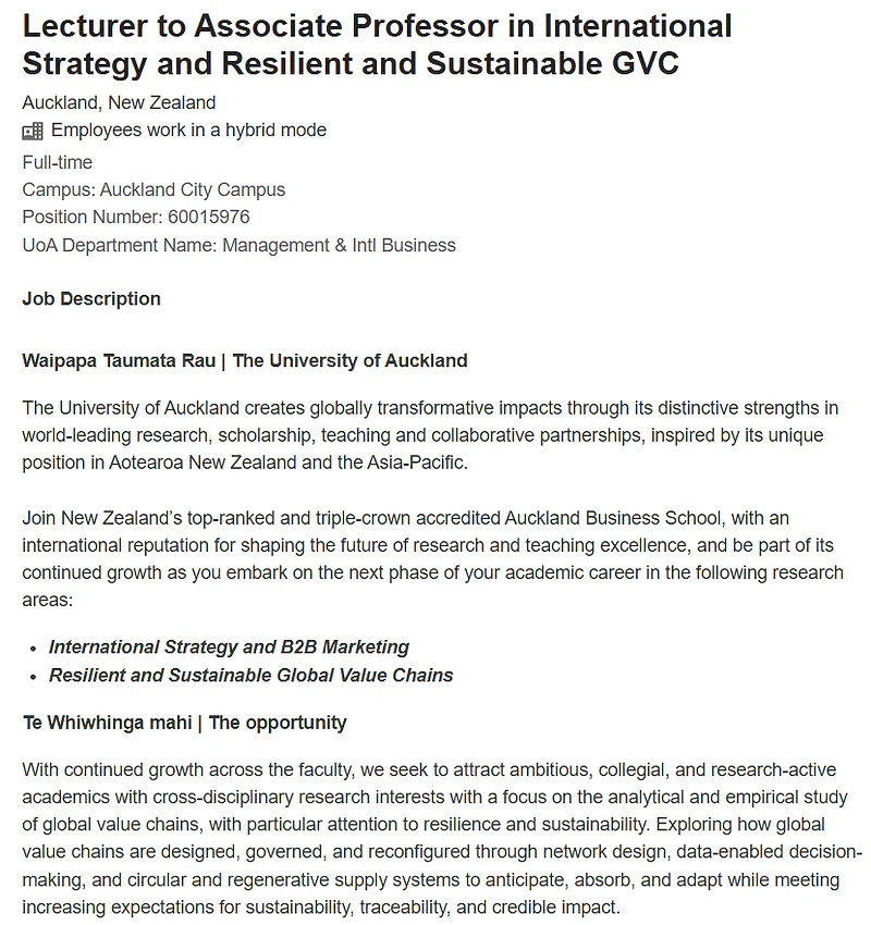 University of Auckland Recruitment 2026: Lecturer to Associate Professor in International Strategy 