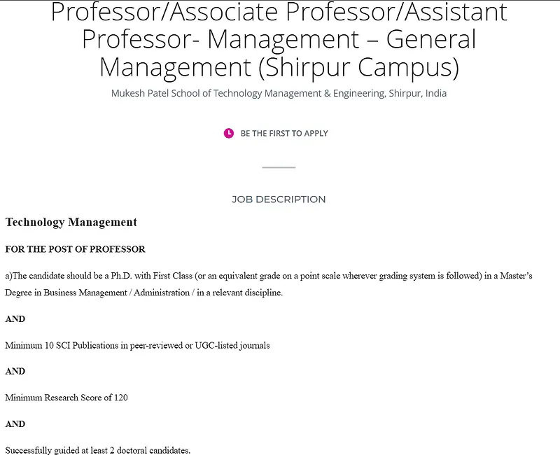 NMIMS Shirpur Invites Applications for Professor, Associate Professor & Assistant Professor 