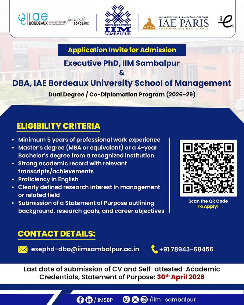 Admissions Open (2026-29): Executive PhD & DBA Dual Degree Program