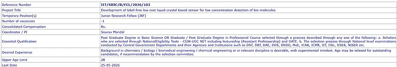 IIT Kharagpur Recruitment 2026 - Junior Research Fellow (JRF) Post