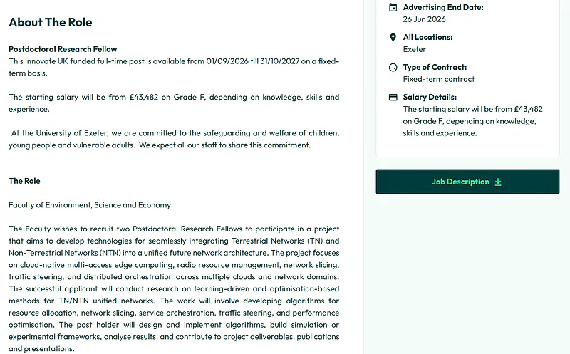 University of Exeter Recruitment 2026: Postdoctoral Research Fellow