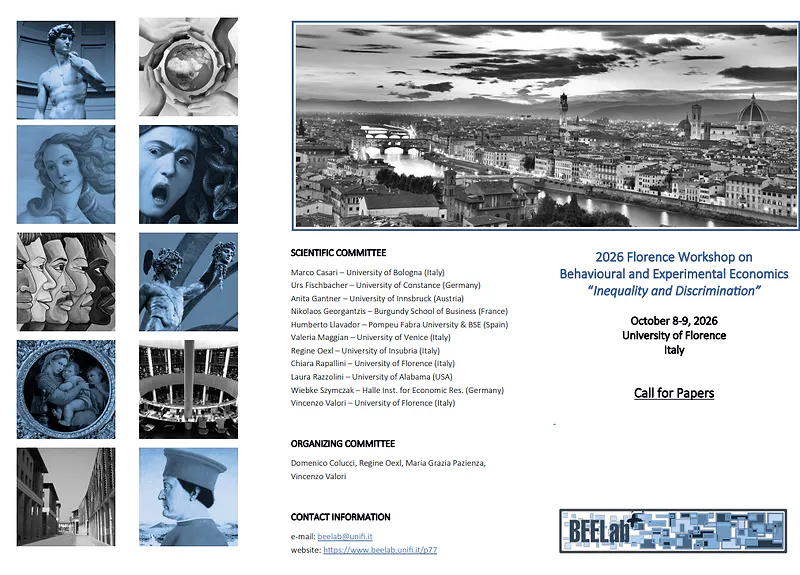 2026 Florence Workshop on Behavioural and Experimental Economics | Call for Papers on Inequality and Discrimination