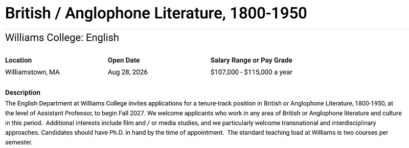 Assistant Professor of British / Anglophone Literature, 1800–1950 – Williams College