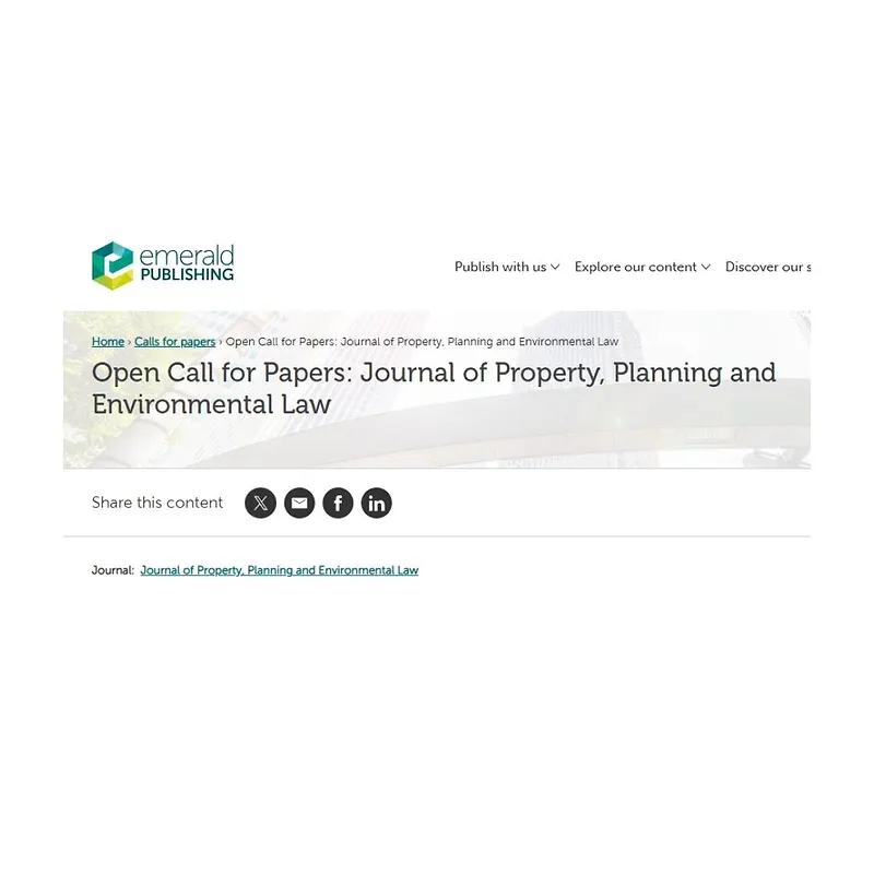 Open Call for Papers: Journal of Property, Planning and Environmental Law