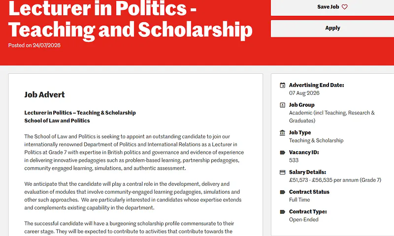 Cardiff University Recruitment 2026: Lecturer in Politics
