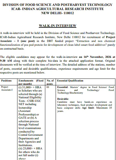 Project Associate-I Recruitment 2026 at ICAR-IARI New Delhi – Walk-in Interview