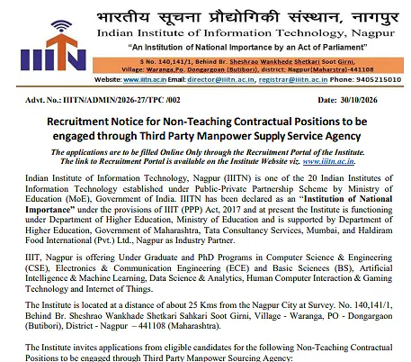 IIIT Nagpur Non-Teaching Recruitment 2026 – Contractual Positions Through Third-Party Agency